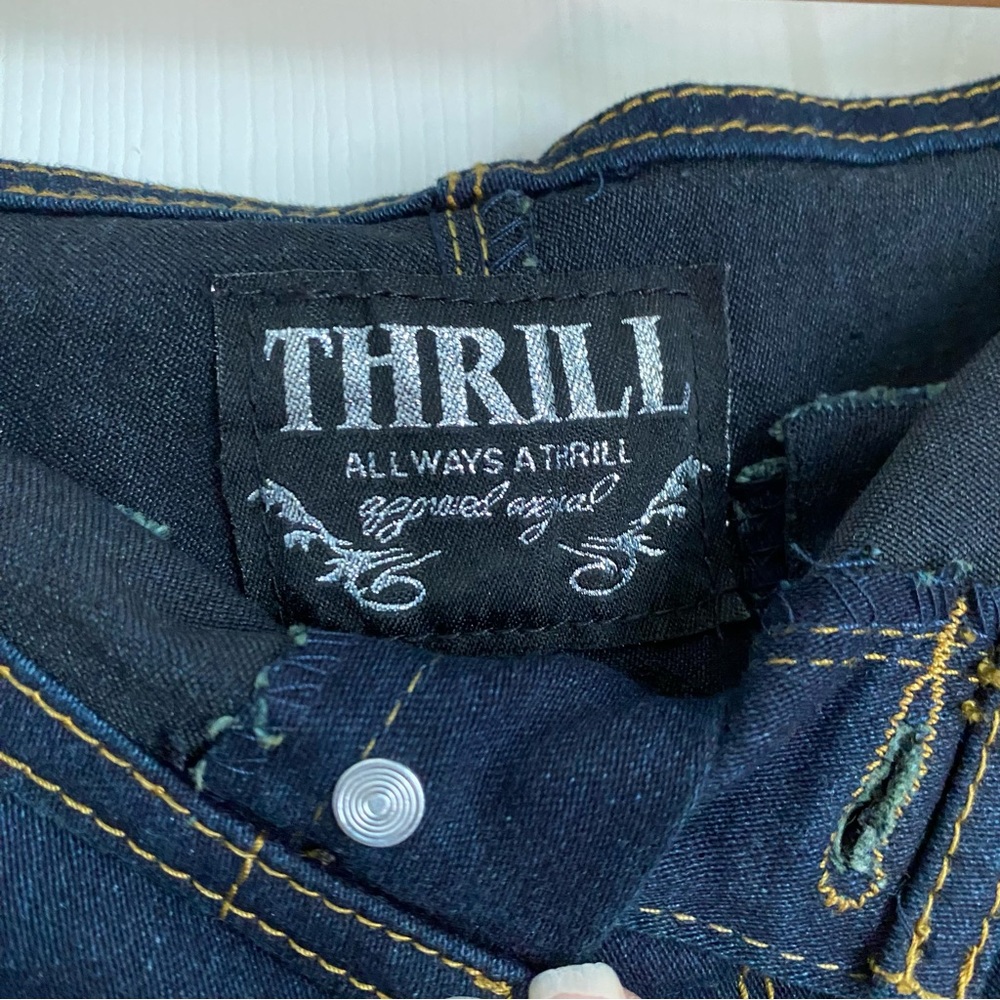 Womens Thrill High Rise Dark Wash Denim Shorts 4‎ Silver Buttons Detail Size 5 - Picture 4 of 6